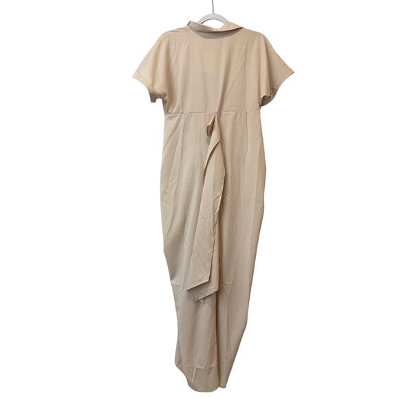 Neutral Shirt Dress Long Length S Ruching Short Sleeve Lightweight New With Tags - Picture 2 of 5